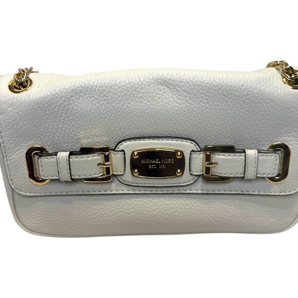 Michael Kors Hamilton small leather flap shoulder bag in white/vanilla - Picture 2 of 7
